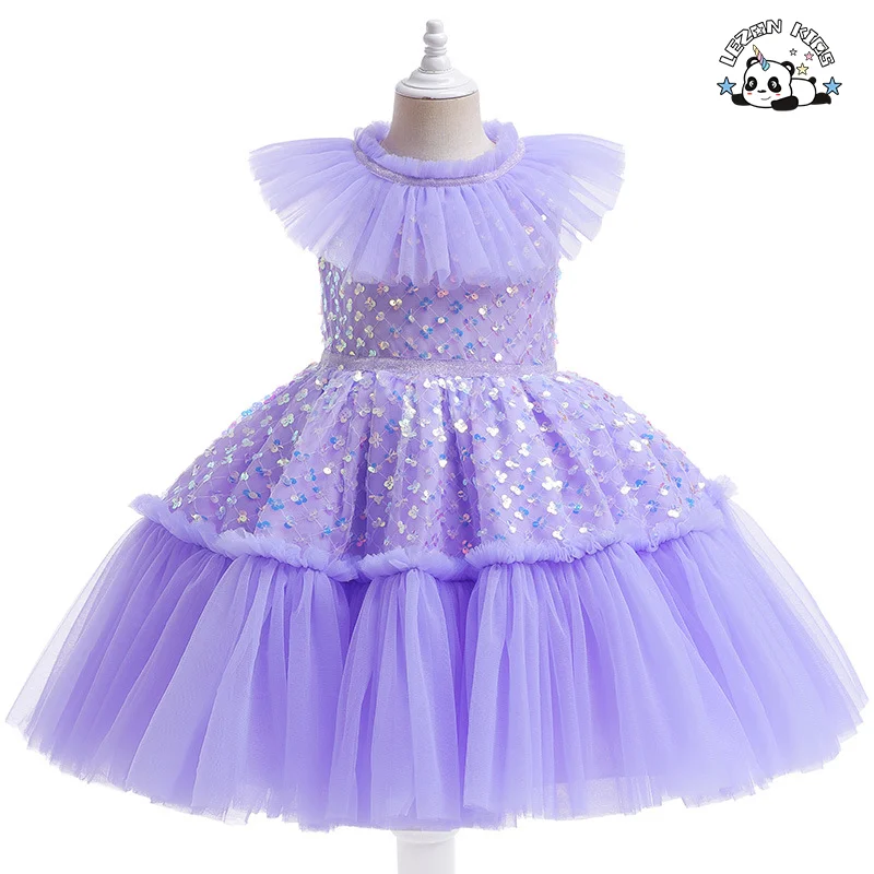 LEZONKIDS - 2023 New Children's Dress Sequin Mesh Gauze Layered Girl Princess Ball Gown Dress For Girls